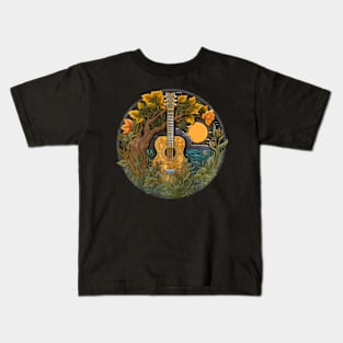 Acoustic Guitar Tree Guitarist Landscape Nature Music Lover Kids T-Shirt